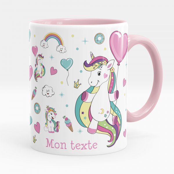Customizable mug for kids with pink unicorns pattern