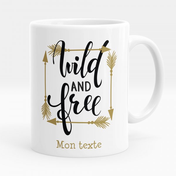 Customizable mug for kids with wild and free of white color pattern