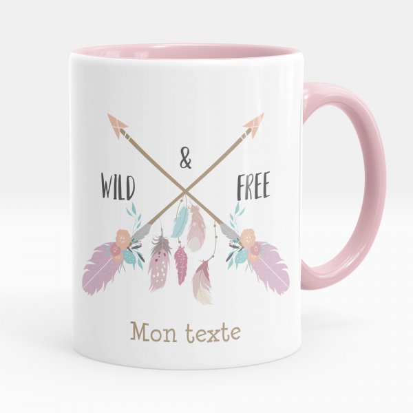 Customizable mug for kids with pink wild & free pattern