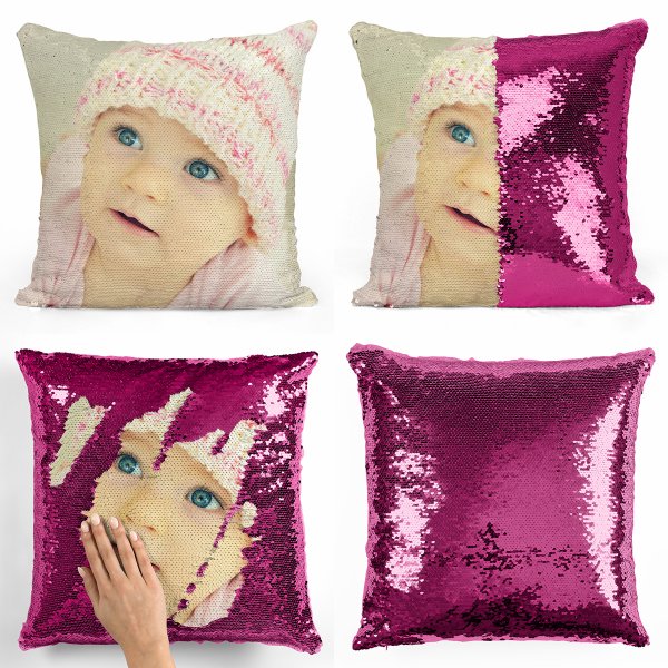 cushion pillow mermaid to sequin magic child reversible and customizable with fuchsia color photo