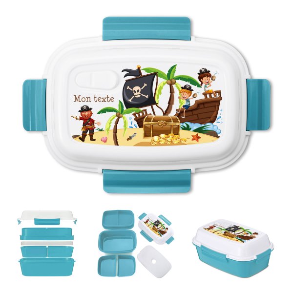 Lunch box - bento - customizable lunchbox for kids pirate blue color pattern