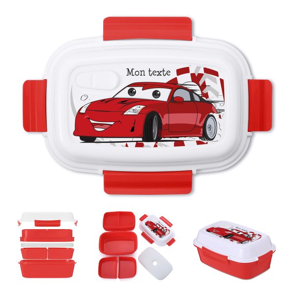 Lunch box - bento - customizable lunchbox for kids racing car  red color pattern