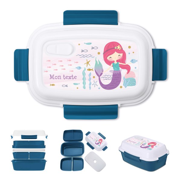 Lunch box - bento - customizable lunchbox for kids mermaid teal color pattern