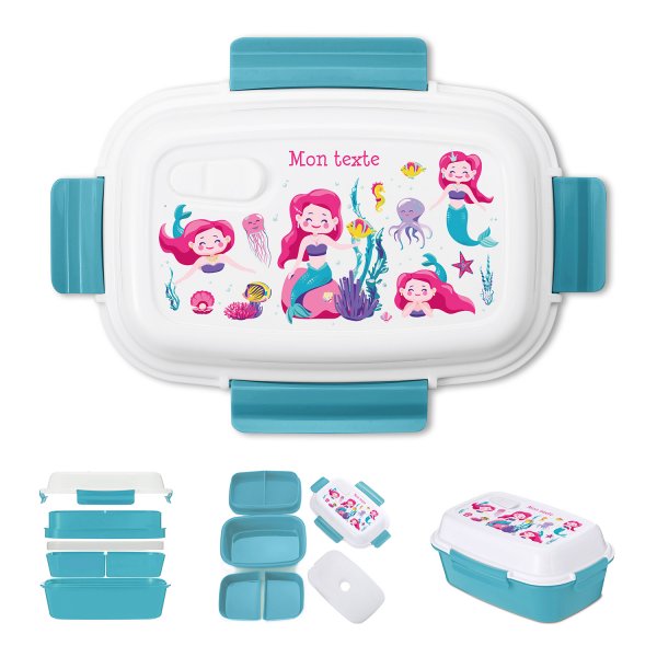 Lunch box - bento - for kids's customizable lunch box blue mermaid pattern