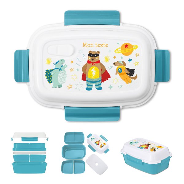 Lunch box - bento - customized lunchbox for kids superhero blue color pattern