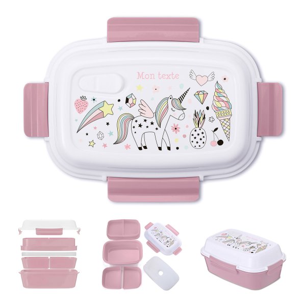 Lunch box - bento - customized lunchbox for kids unicorn color old pink pattern
