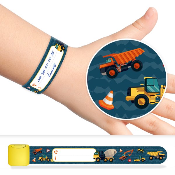 Identification and safety bracelet for kids with truck work pattern